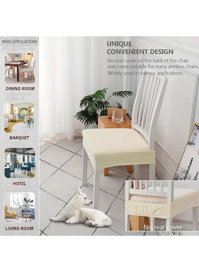 Beige Dining Chair Covers Removable Elastic Seat Protector Pad Set Polyester - Image 4